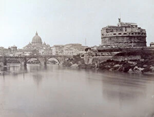 Rome Framed Print Collection: Castel Sant'Angelo and the bridge of the same name in Rome.In the background the dome of Saint