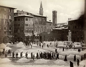 Publicity Collection: Snow shovellers in Piazza della Signoria in Florence after an exceptional snowfall