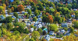 Main Street Collection: New York, Port Jervis aerial view with fall colors