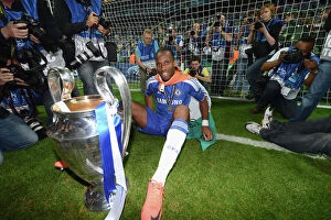 Didier Drogba Greetings Card Collection: Didier Drogba Celebrates UEFA Champions League Victory with Chelsea against FC Bayern Munich